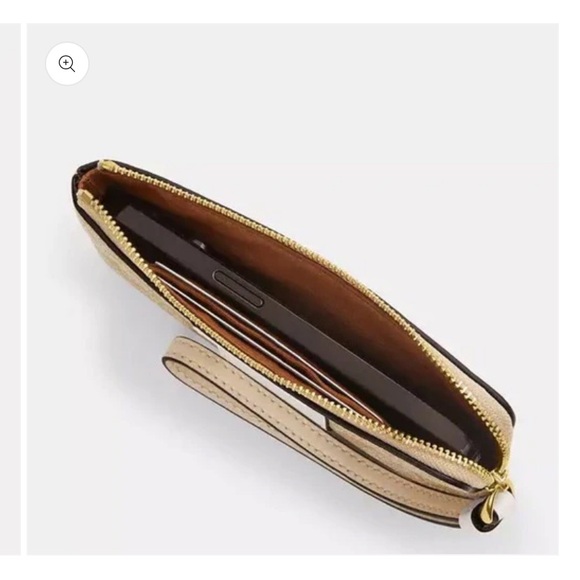 Coach Corner Zip Wristlet In Signature Patent Leather Gold/White - Picture 10 of 11